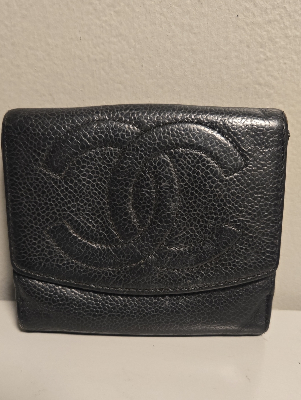 Chanel Black Pebbled Leather Bi-Fold Wallet